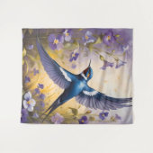 Tenture Flying Swallow Field of Violet Flowers (Devant (Horizontal))