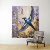 Tenture Flying Swallow Field of Violet Flowers (En situation)