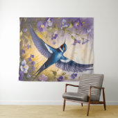 Tenture Flying Swallow Field of Violet Flowers (En situation (horizontale))