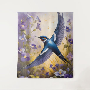 Tenture Flying Swallow Field of Violet Flowers