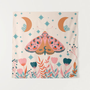 Tenture Folk Art Moths : Illustration Vintage brillante