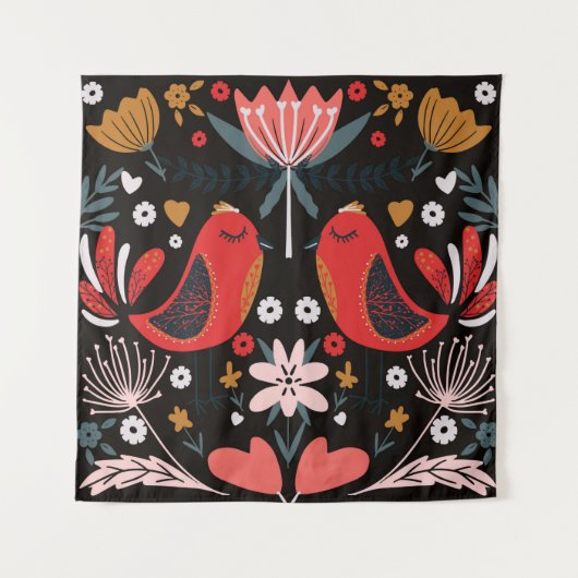 Tenture folk art scandinavian colourful pattern with flora (Devant)