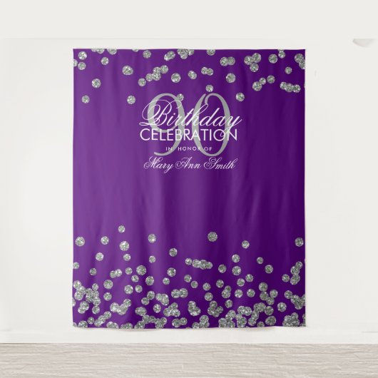 Tenture Fond 90e Anniversaire Argent Violet Confettis (Devant)