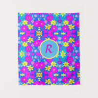 Fond à motif de fleurs rose bleu jaune ajouter nom