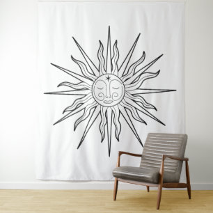Tenture Fond céleste de soleil fantaisiste noir et blanc