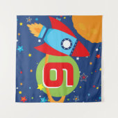 Tenture Fond d'âge d'anniversaire de fusée spatiale carrée (Devant (Horizontal))