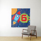 Tenture Fond d'âge d'anniversaire de fusée spatiale carrée (En situation)