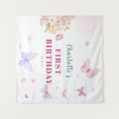 Tenture Fond d'anniversaire papillon rose pastel (Devant (Horizontal))