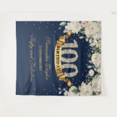 Tenture Fond de 100e anniversaire floral verdure or marine (Devant (Horizontal))