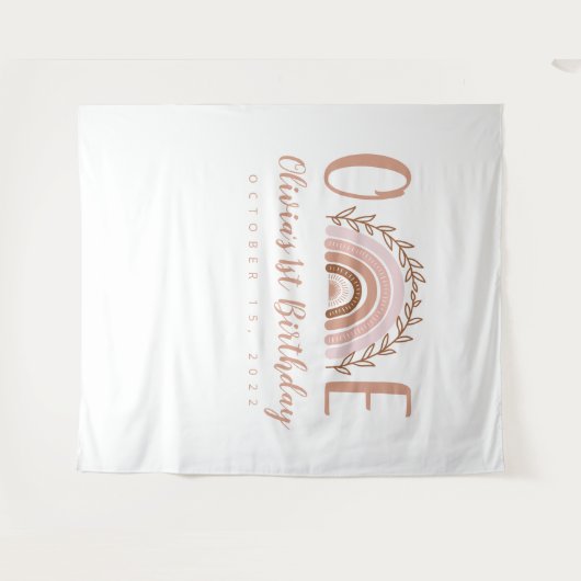 Tenture Fond de 1er anniversaire arc-en-ciel bohème en ter (Devant (Horizontal))