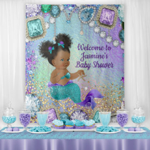 Tenture Fond de Baby Shower Afro Sirène Bébé