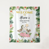 Tenture Fond de Baby Shower FILLE | Amis Safari Or (Devant)