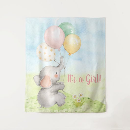 Tenture Fond de Baby Shower Fille Éléphant (Devant)