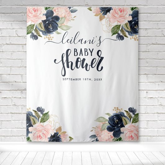 Tenture Fond de Baby Shower Navy Rose Floral