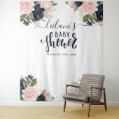 Tenture Fond de Baby Shower Navy Rose Floral (En situation)