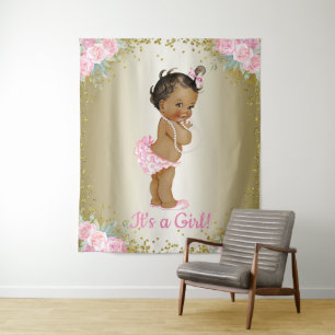 Tenture Fond de Baby Shower pour Bébé Fille Ethnique