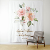 Tenture Fond de Baby Shower - Roses Rose Pâle (En situation)