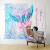 Tenture Fond de baby shower Sirène Afro Bannière de Sirène (En situation (horizontale))