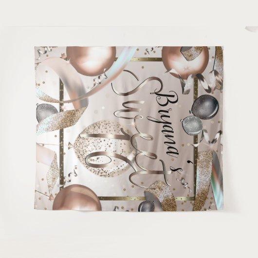 Tenture Fond de ballons rose gold pailletés pour Sweet 16 (Devant (Horizontal))