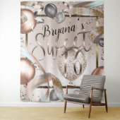 Tenture Fond de ballons rose gold pailletés pour Sweet 16 (En situation)