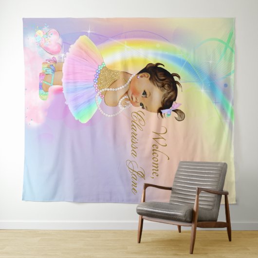 Tenture Fond de bannière de Baby Shower Arc-en-ciel Fille (En situation (horizontale))