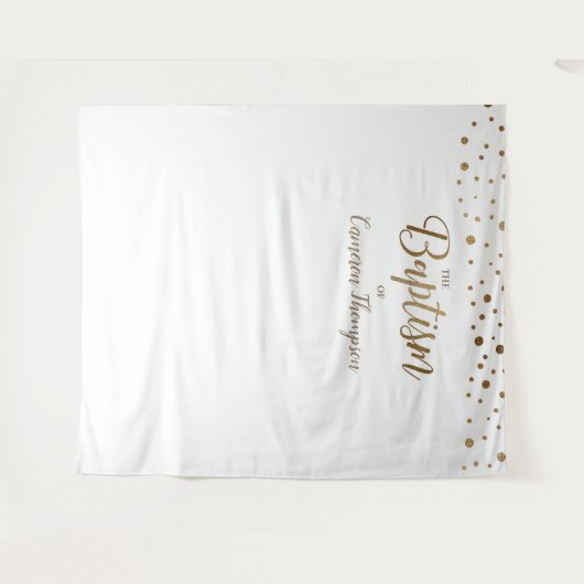 Tenture Fond de baptême à confettis dorés simples (Devant (Horizontal))