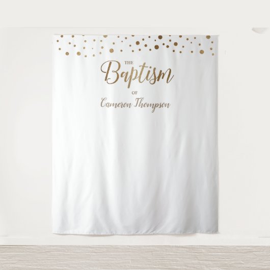 Tenture Fond de baptême à confettis dorés simples (Devant)