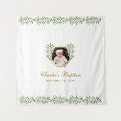 Tenture Fond de baptême avec feuillage doré et botanique (Devant)