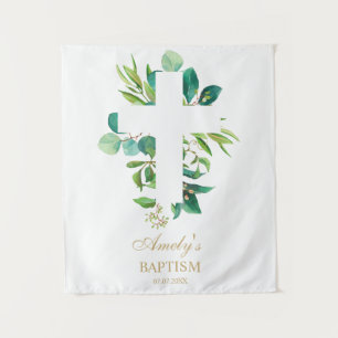 Tenture Fond de baptême - Croix de verdure Eucalyptus