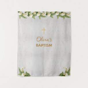 Tenture Fond de baptême Croix en marbre doré Callas