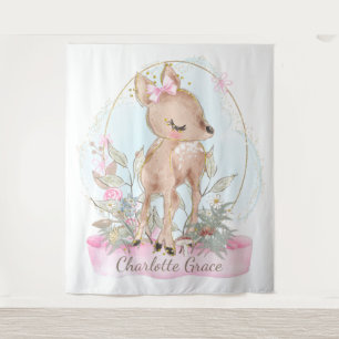 Tenture Fond de baptême de bébé cerf mignon fille