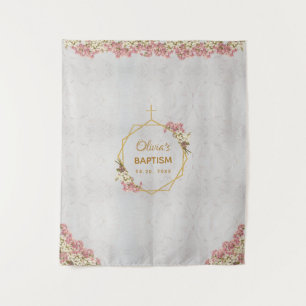 Tenture Fond de baptême géométrique marbre orchidée rose o