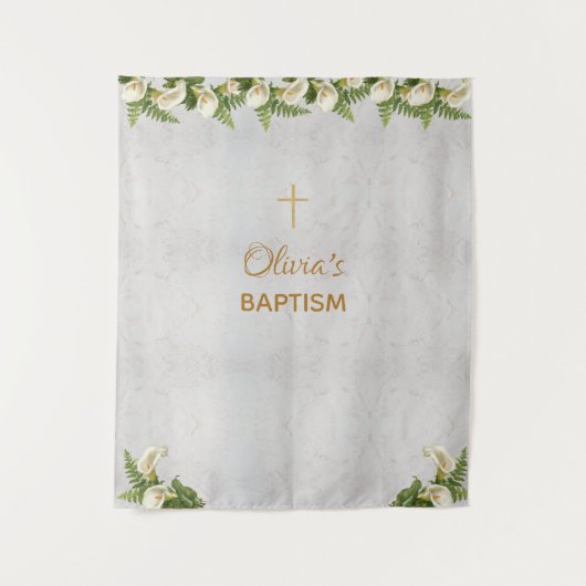 Tenture Fond de baptême Marbre Croix dorée Callas (Devant)