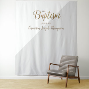 Tenture Fond de baptême moderne gris et or pour bébé garço