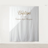 Tenture Fond de baptême moderne gris et or pour bébé garço (Devant)