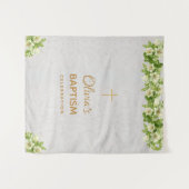 Tenture Fond de baptême pour fille | Croix de lys en marbr (Devant (Horizontal))