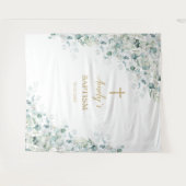 Tenture Fond de baptême pour fille - Eucalyptus verdure (Devant (Horizontal))