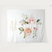 Tenture Fond de baptême pour fille - Fleurs rose poudré et (Devant (Horizontal))