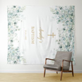 Tenture Fond de baptême pour fille - Végétation Eucalyptus (En situation (horizontale))