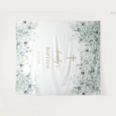 Tenture Fond de baptême pour fille - Végétation Eucalyptus (Devant (Horizontal))