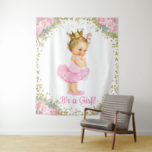 Tenture Fond de baptême Princesse en Or Rose