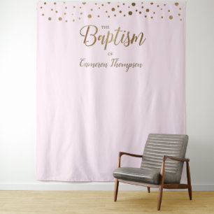 Tenture Fond de baptême simple confettis rose doré