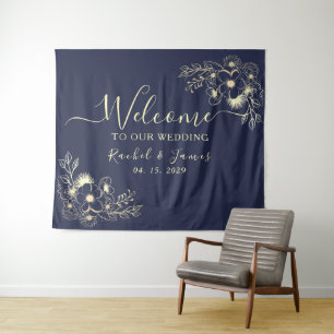 Tenture Fond de bienvenue de mariage bleu marine élégant
