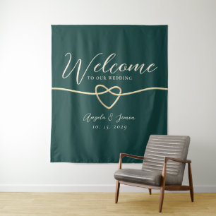 Tenture Fond de bienvenue de mariage vert émeraude chic