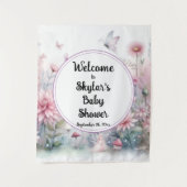 Tenture Fond de bienvenue pour Baby Shower Jardin de Fées (Devant)