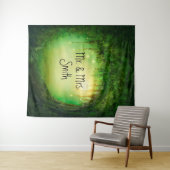 Tenture Fond de bois rustique d'arbre de forêt verte encha (En situation (horizontale))