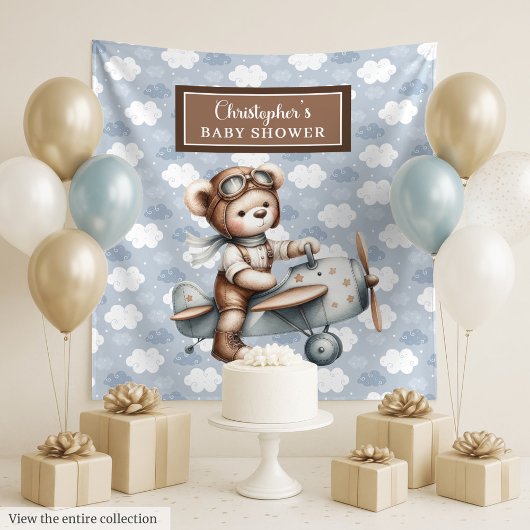 Tenture Fond de cabine de baby shower avec un ours en pelu