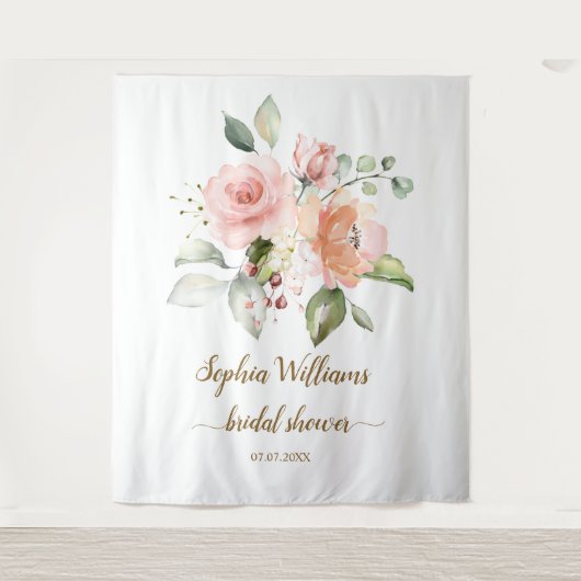 Tenture Fond de cabine de mariage - Roses roses blush (Devant)