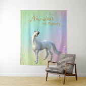 Tenture Fond de cabine photo d'anniversaire licorne dorée (En situation)