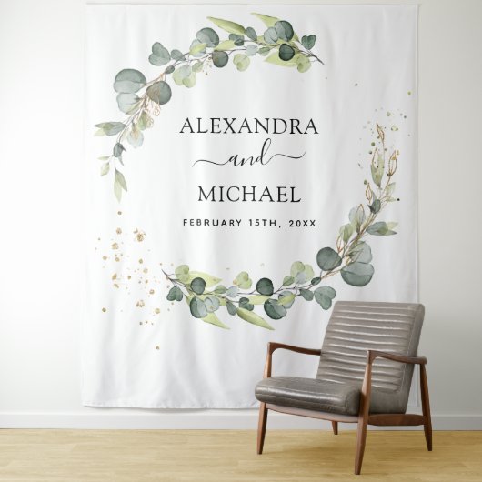 Tenture Fond de cabine photo de mariage à l'eucalyptus (En situation)